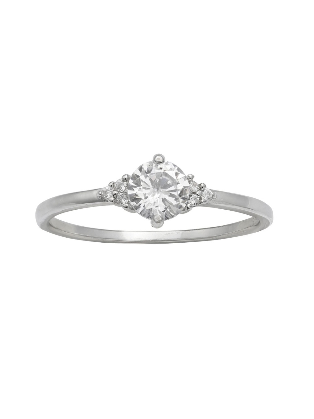 Sterling Silver Cubic Zirconia Solitaire Ring with Sparkling Accents